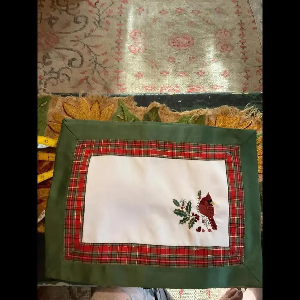 Festive Embroidered Cardinal placemats Set of 4